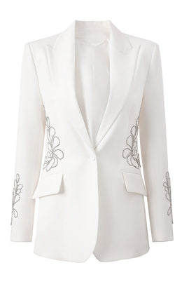Floral White Beaded Peak Lapel Women Prom Blazer