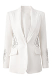 Floral White Beaded Peak Lapel Women Prom Blazer