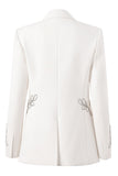 Floral White Beaded Peak Lapel Women Prom Blazer
