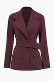Burgundy Notched Lapel Women Blazer with Sleeves