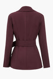 Burgundy Notched Lapel Women Blazer with Sleeves
