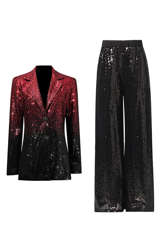 Sparkly Black and Red Sequin Peak Lapel Single Breasted Prom Suits