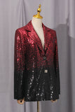 Sparkly Black and Red Sequin Peak Lapel Single Breasted Prom Suits