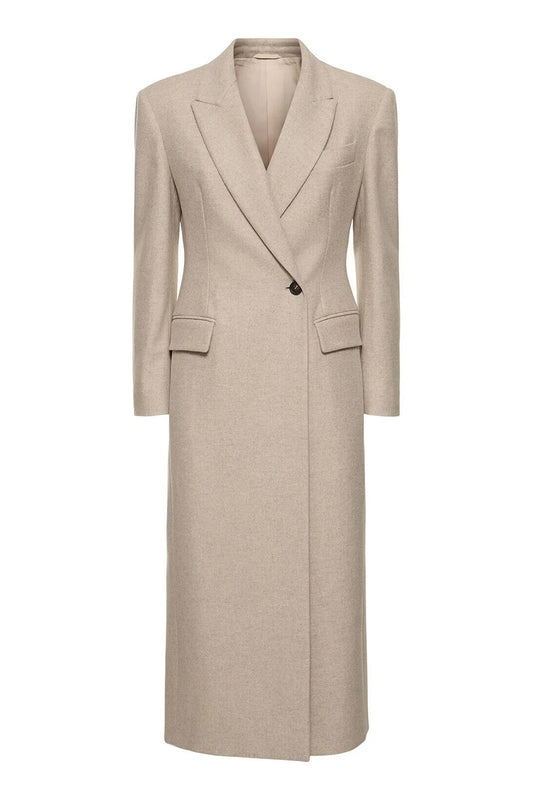 Khaki Peak Lapel Single Breasted Midi Blazer Dress