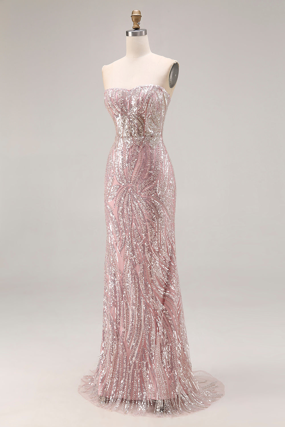 Zapakasa Women Sparkly Light Pink Mermaid Long Beaded Corset Prom Dress Sequins Strapless Gala Dress Zapakasa Women Sparkly Light Pink Mermaid Long Beaded Corset Prom Dress Sequins Strapless Gala Dress