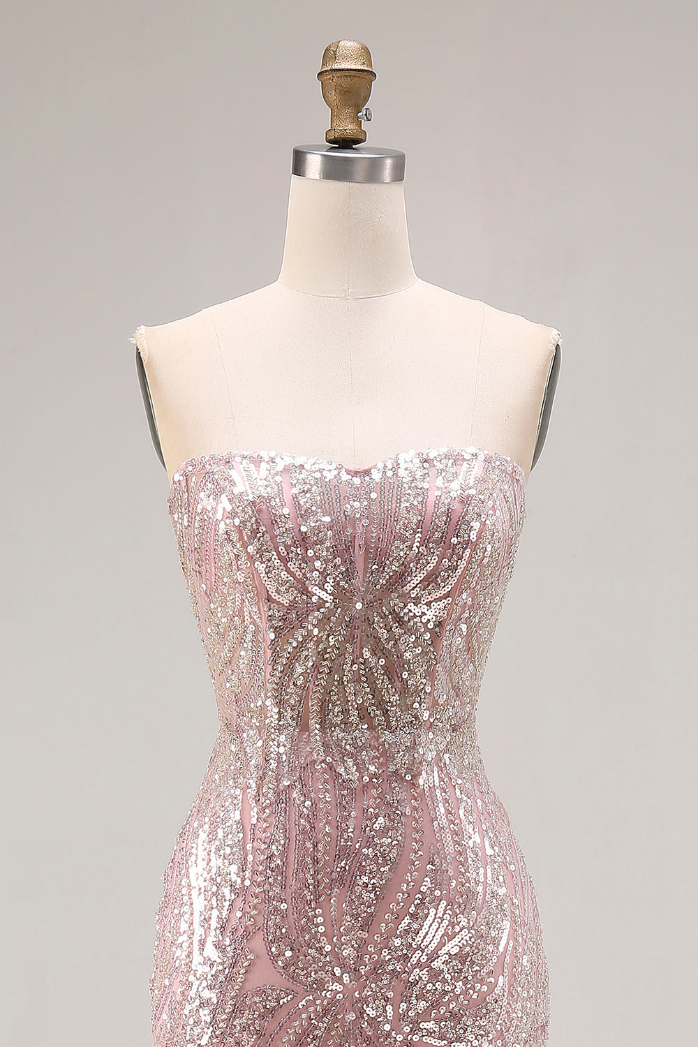 Sparkly Light Pink Mermaid Strapless Long Beaded Corset Prom Dress