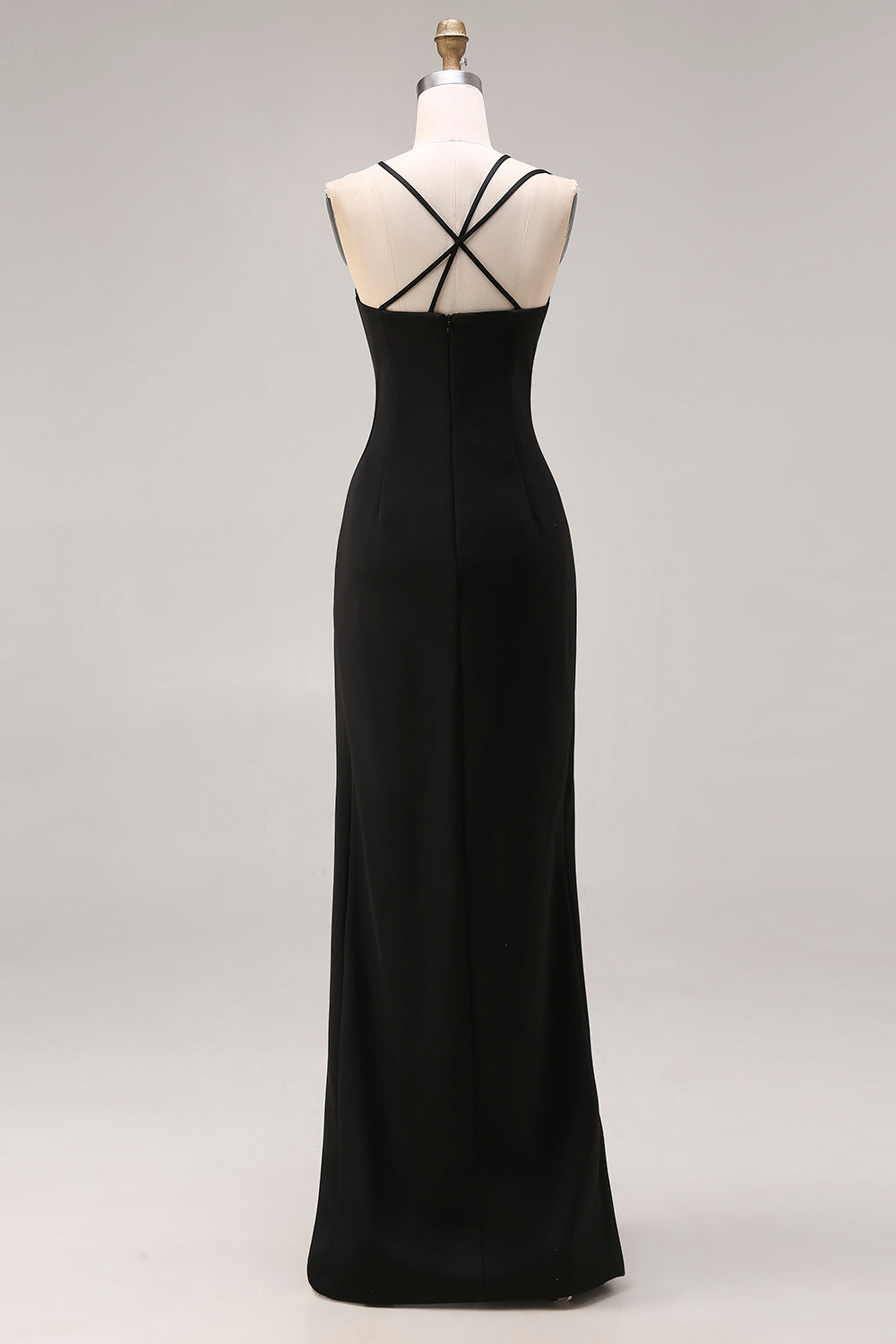 Black Spaghetti Straps Mermaid Long Prom Dress with Slit