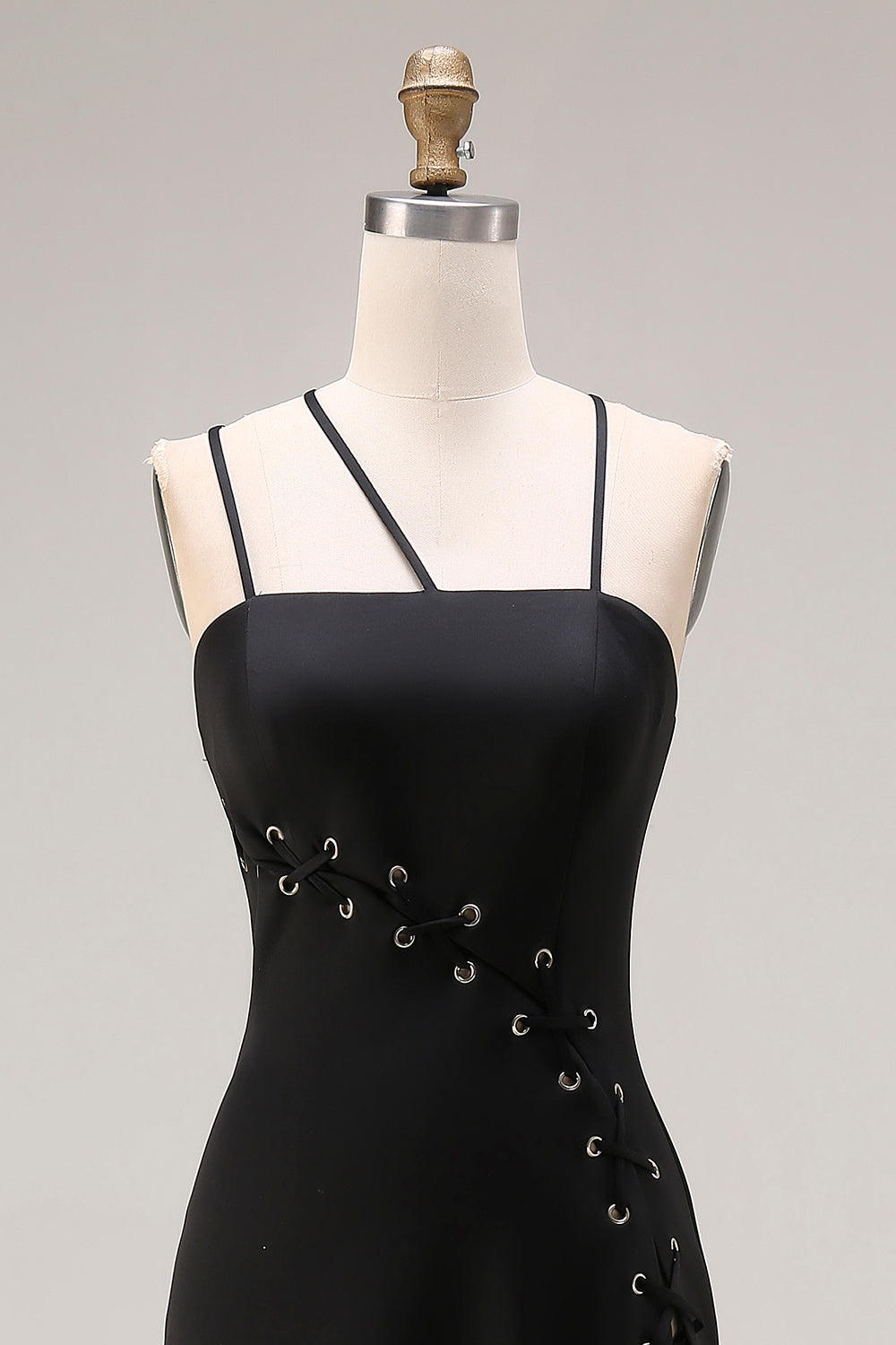 Black Spaghetti Straps Mermaid Long Prom Dress with Slit