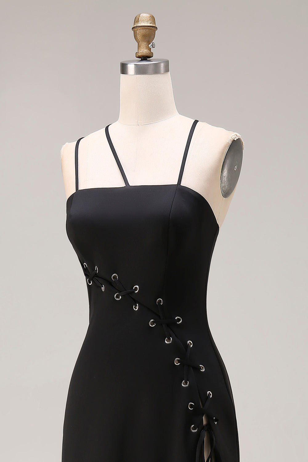 Black Spaghetti Straps Mermaid Long Prom Dress with Slit