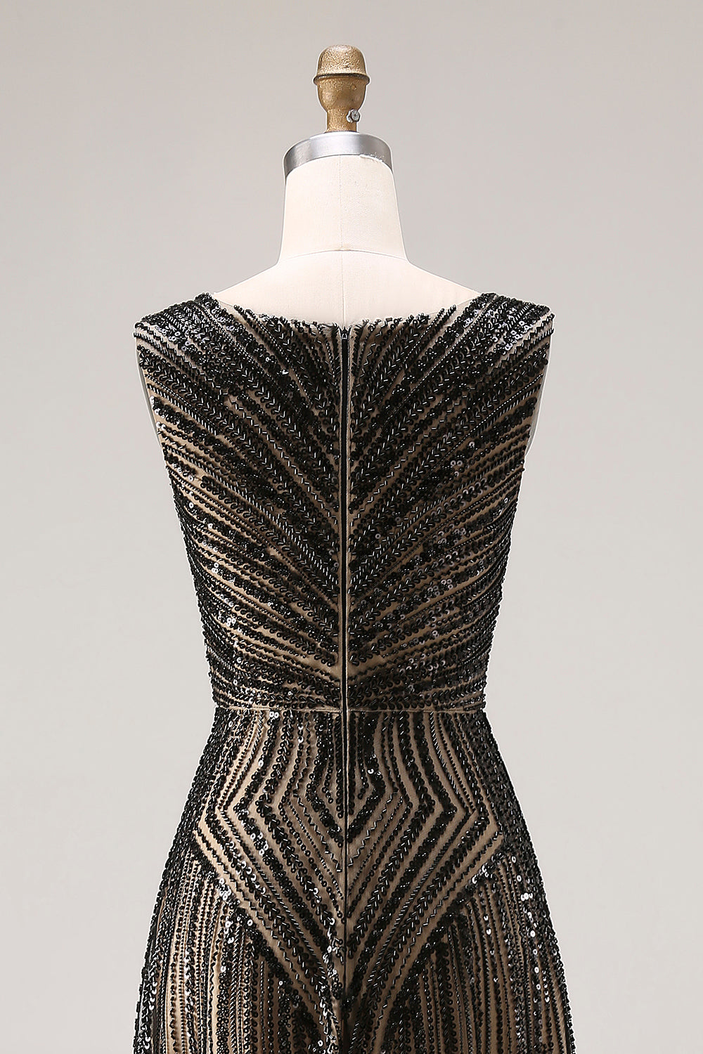 Sparkly Black A Line Beaded V-Neck Long Prom Dress