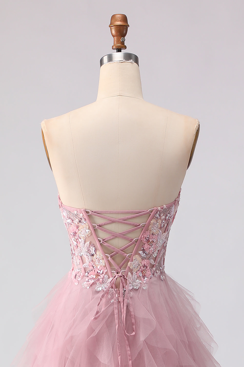 Floral Pink A Line Tulle Sweetheart Long Prom Dress with Beading