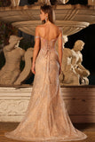 Sparkly Peach Beaded Mermaid Off the Shoulder Long Corset Prom Dress with Slit