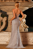 Sparkly Silver Mermaid Sweetheart Long Corset Prom Dress with Rhinestones