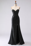 Sparkly Black Mermaid Beaded Sweetheart Long Corset Prom Dress