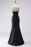 Sparkly Black Mermaid Beaded Sweetheart Long Corset Prom Dress