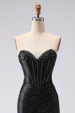 Sparkly Black Mermaid Beaded Sweetheart Long Corset Prom Dress