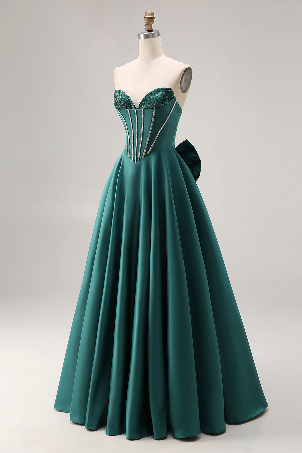 dark green corset prom dress ZAPAKA Women Sparkly Dark Green Mermaid Long Prom Dress Strapless Beaded Corset Satin Evening Dress with Slit, Dark Green / US10