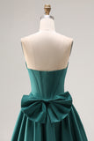 Sparkly Dark Green Sweetheart A Line Long Corset Prom Dress with Bow