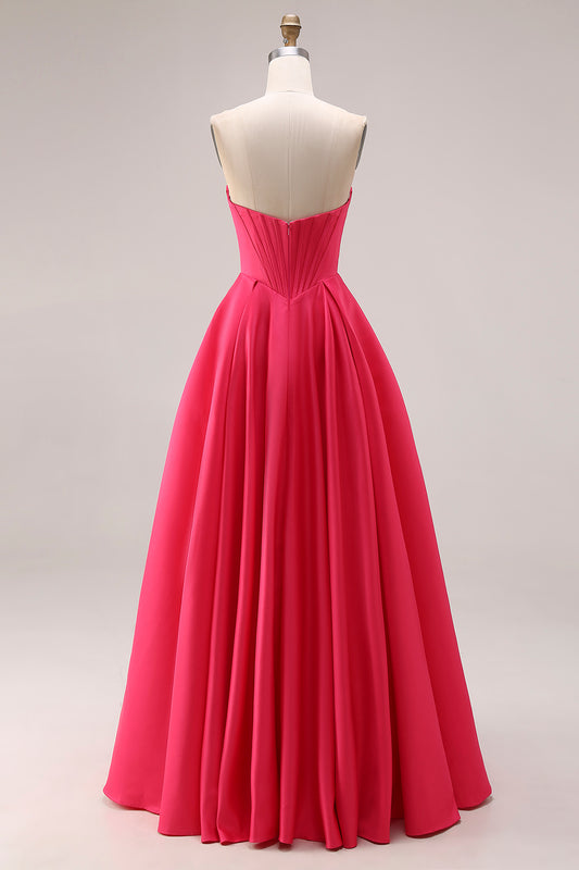 Sparkly Candy Pink A Line Sweetheart Long Corset Prom Dress