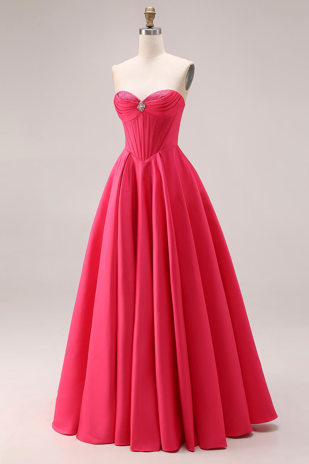 Zapakasa Women Sparkly Candy Pink Long Corset Prom Dress A Line Sweetheart  Beaded Ruched Formal Dress