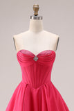 Sparkly Candy Pink A Line Sweetheart Long Corset Prom Dress