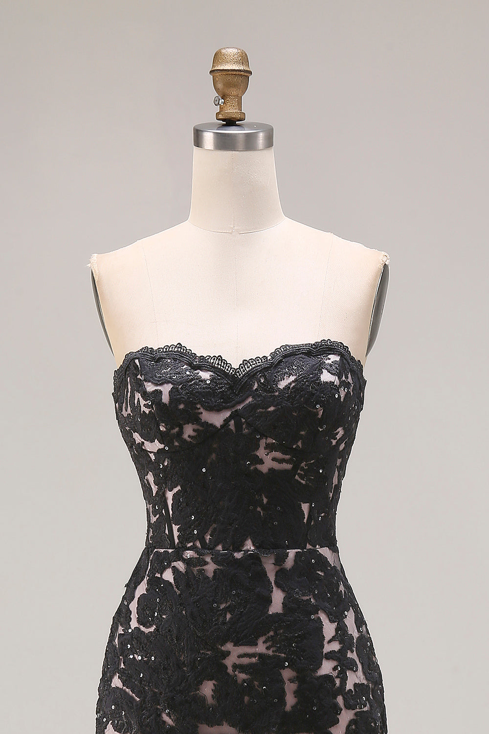 Black Lace Strapless Mermaid Long Prom Dress with Slit