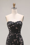 Black Lace Strapless Mermaid Long Prom Dress with Slit