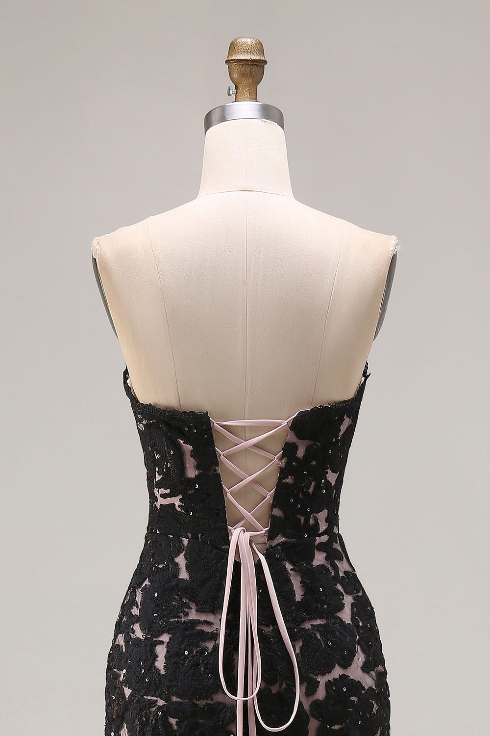 Black Lace Strapless Mermaid Long Prom Dress with Slit