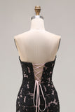 Black Lace Strapless Mermaid Long Prom Dress with Slit