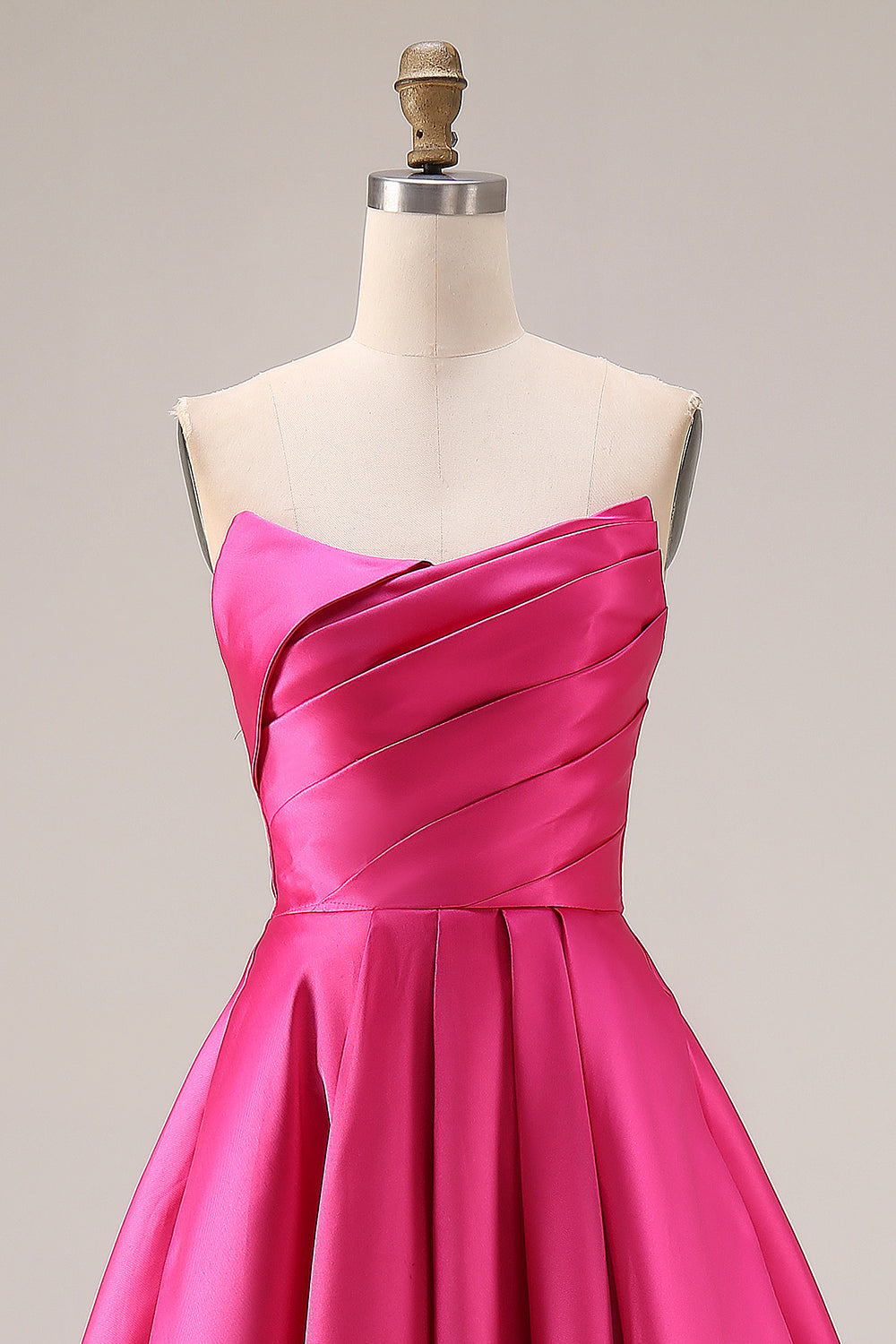 Fuchsia Satin A Line Strapless Long Prom Dress