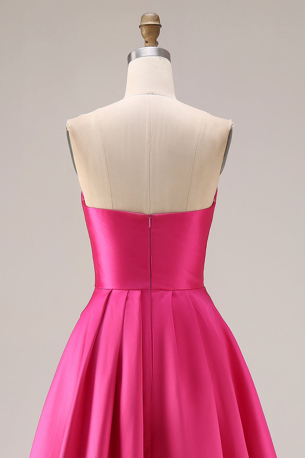 Fuchsia Satin A Line Strapless Long Prom Dress