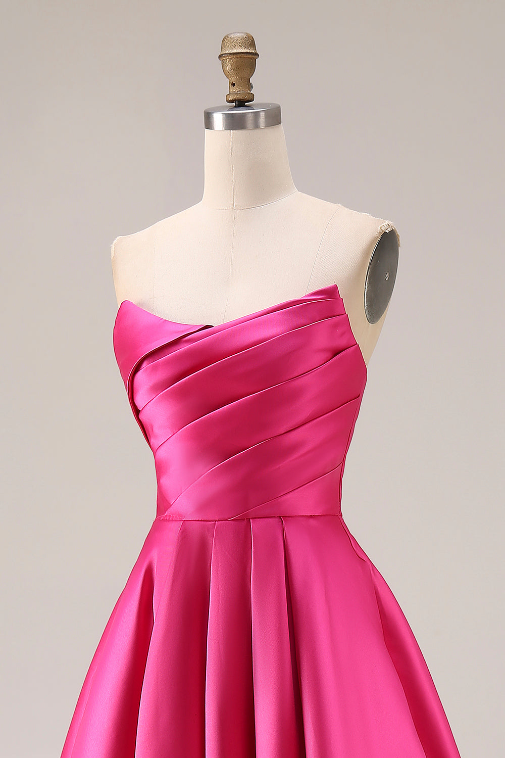 Fuchsia Satin A Line Strapless Long Prom Dress