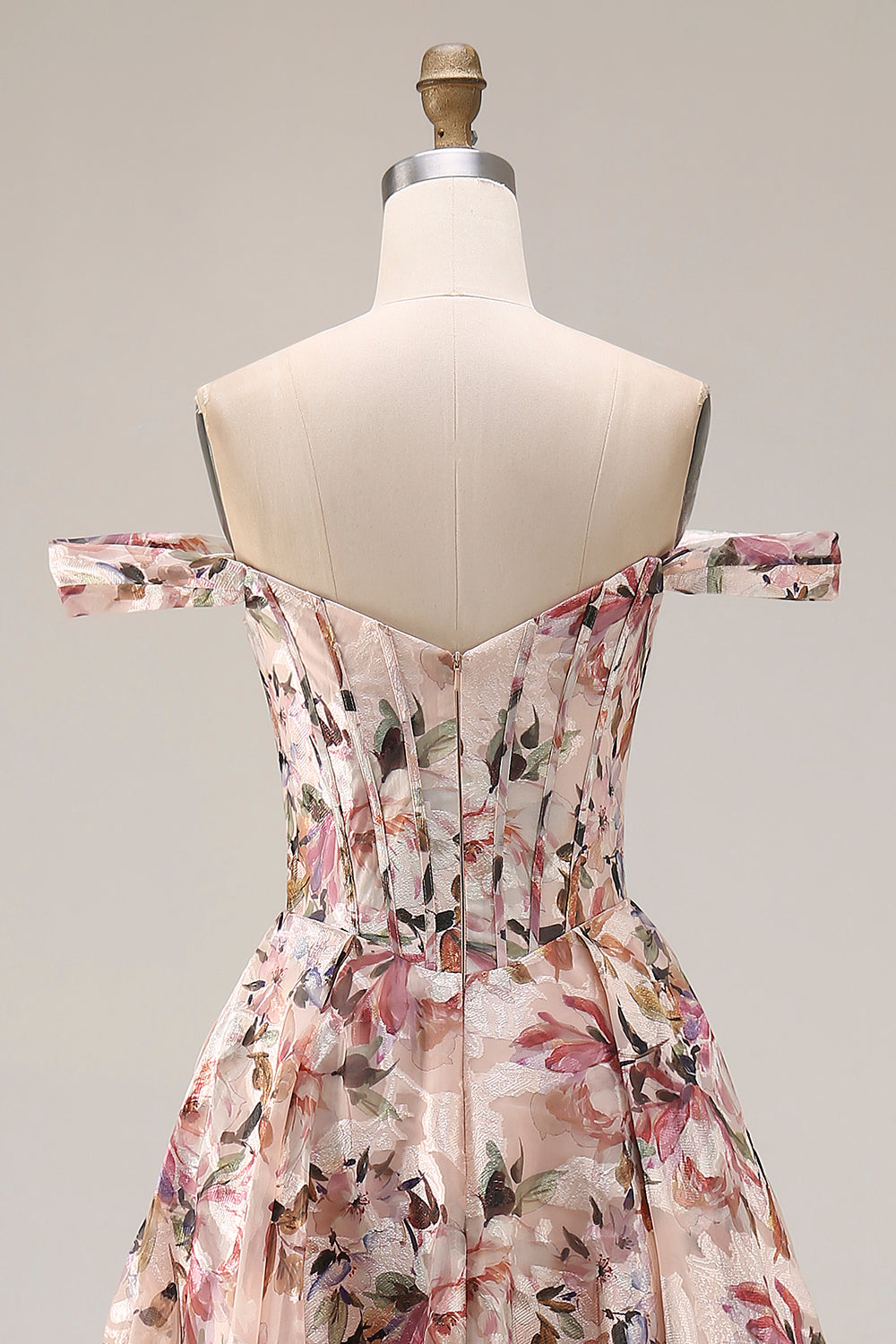 Floral Desert Rose A Line Off the Shoulder Long Corset Prom Dress