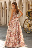 Floral Desert Rose A Line Thick Straps Long Corset Prom Dress
