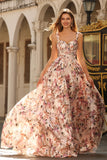 Floral Desert Rose A Line Thick Straps Long Corset Prom Dress