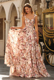 Floral Desert Rose A Line Thick Straps Long Corset Prom Dress