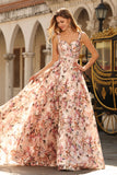 Floral Desert Rose A Line Thick Straps Long Corset Prom Dress
