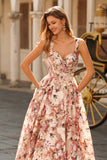 Floral Desert Rose A Line Thick Straps Long Corset Prom Dress