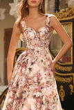 Floral Desert Rose A Line Thick Straps Long Corset Prom Dress