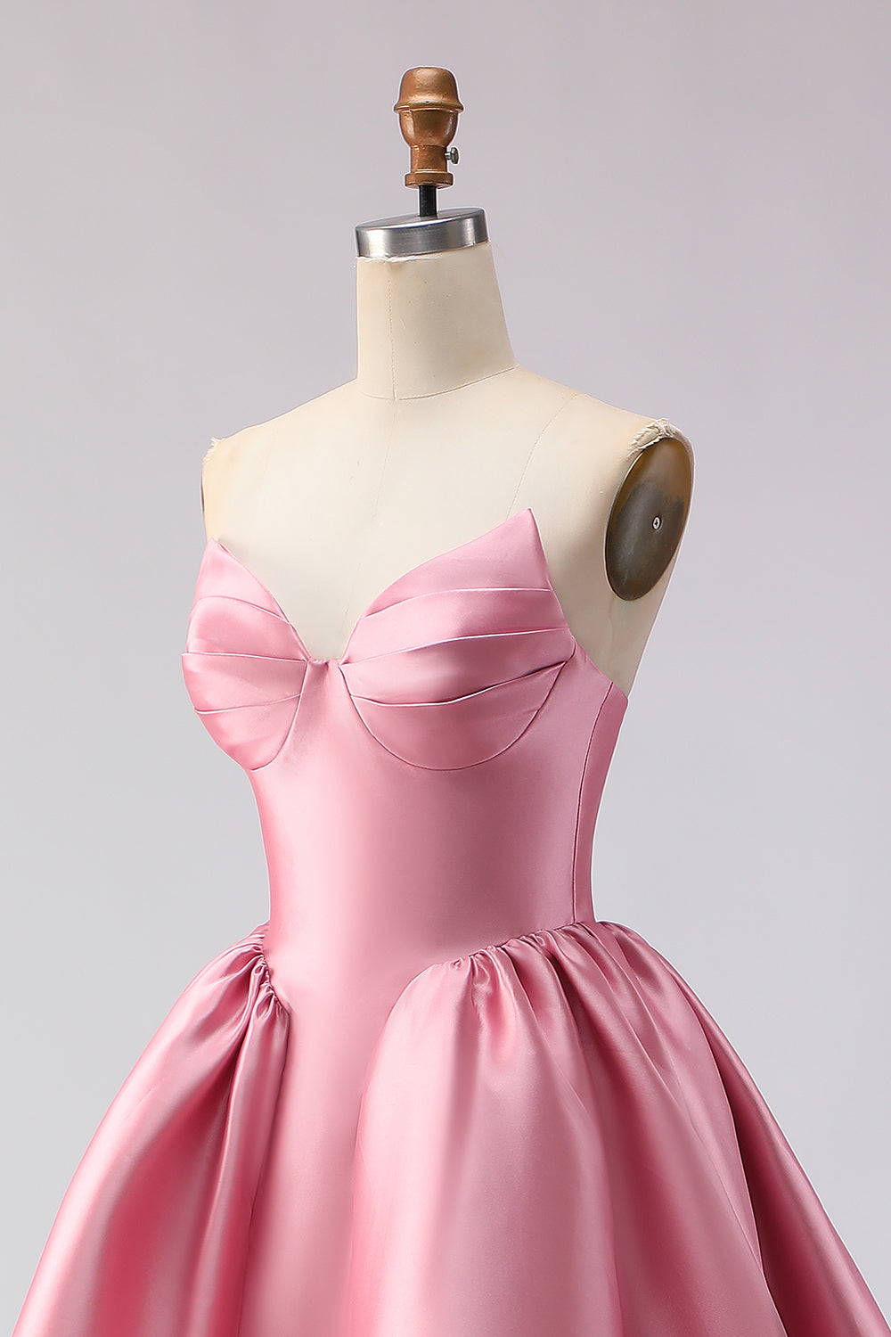 Pink A Line Satin Strapless Long Prom Dress