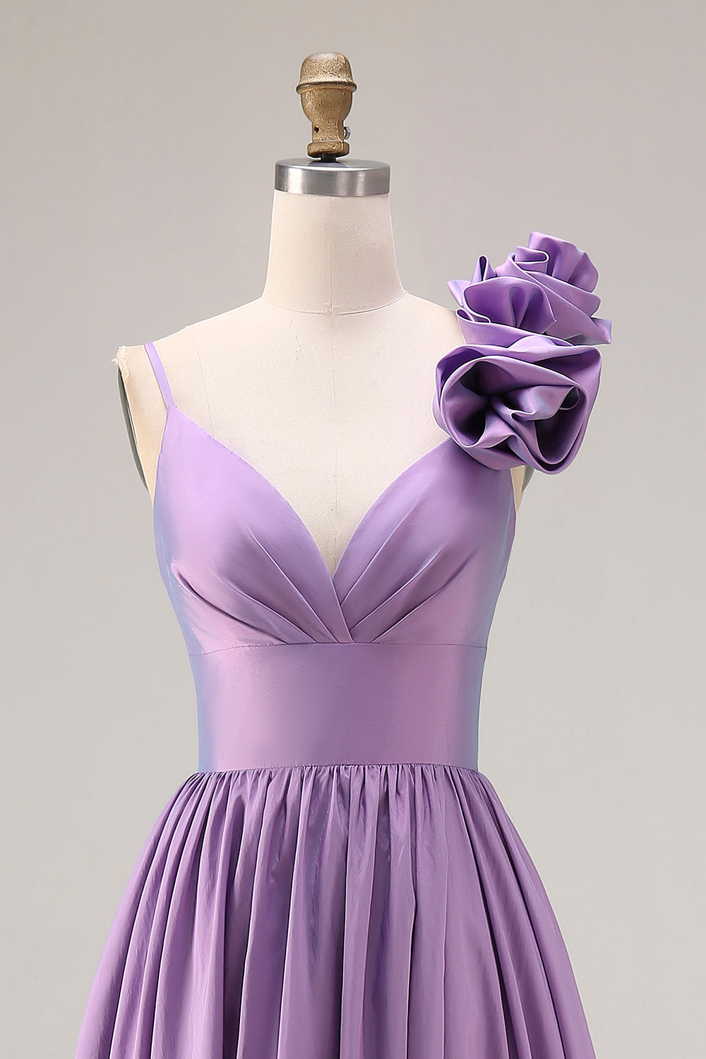 Purple A Line Spaghetti Straps Long Prom Dress with 3D Flower