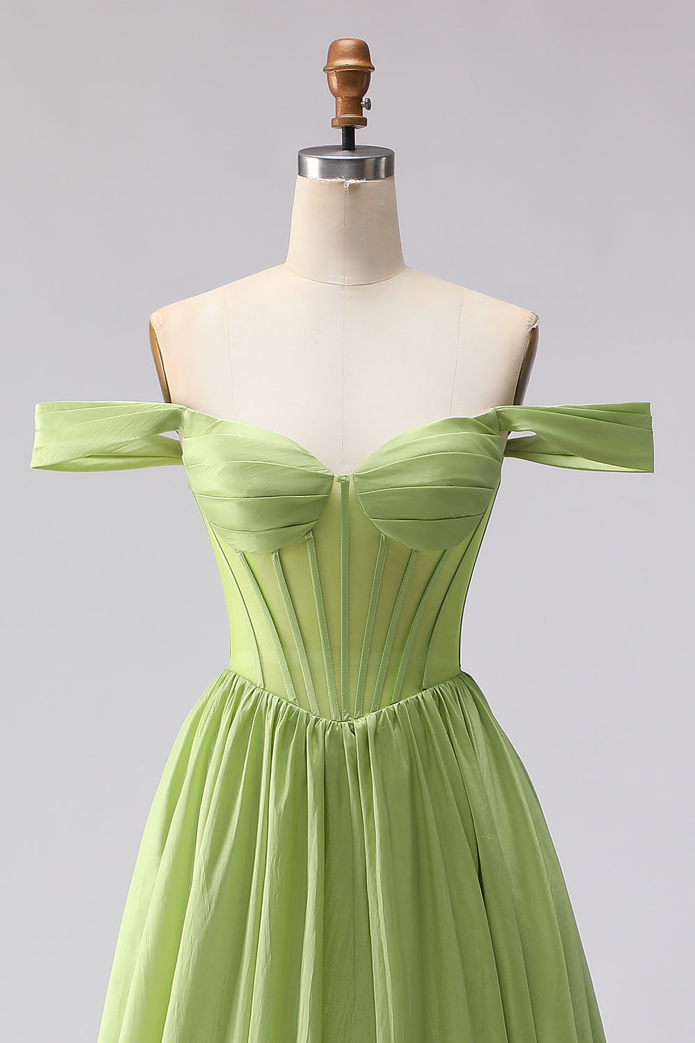 Green A Line Off the Shoulder Long Corset Prom Dress with Slit