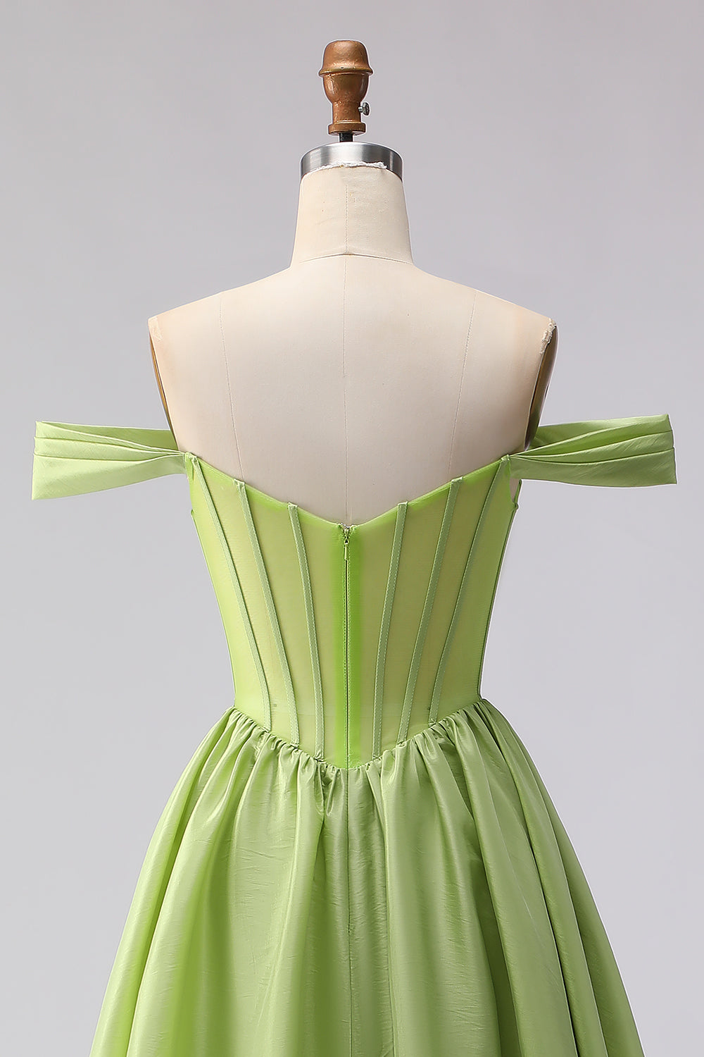 Zapakasa Women Green Satin Long Corset Prom Dress with Slit Off the Shoulder A Line Formal Dress Zapakasa Women Green Satin Long Corset Prom Dress with Slit Off the Shoulder A Line Formal Dress