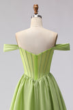 Green A Line Off the Shoulder Long Corset Prom Dress with Slit