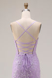 Floral Purple Mermaid Ruffled Spaghetti Straps Long Prom Dress
