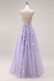 Sparkly Light Purple Sequins A Line Long Corset Prom Dress with Slit