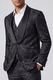 Jacquard Black Shawl 3 Pieces Lapel Men's Suits