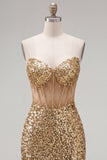 Sparkly Sequin Golden Corset Tight Short Homecoming Dress