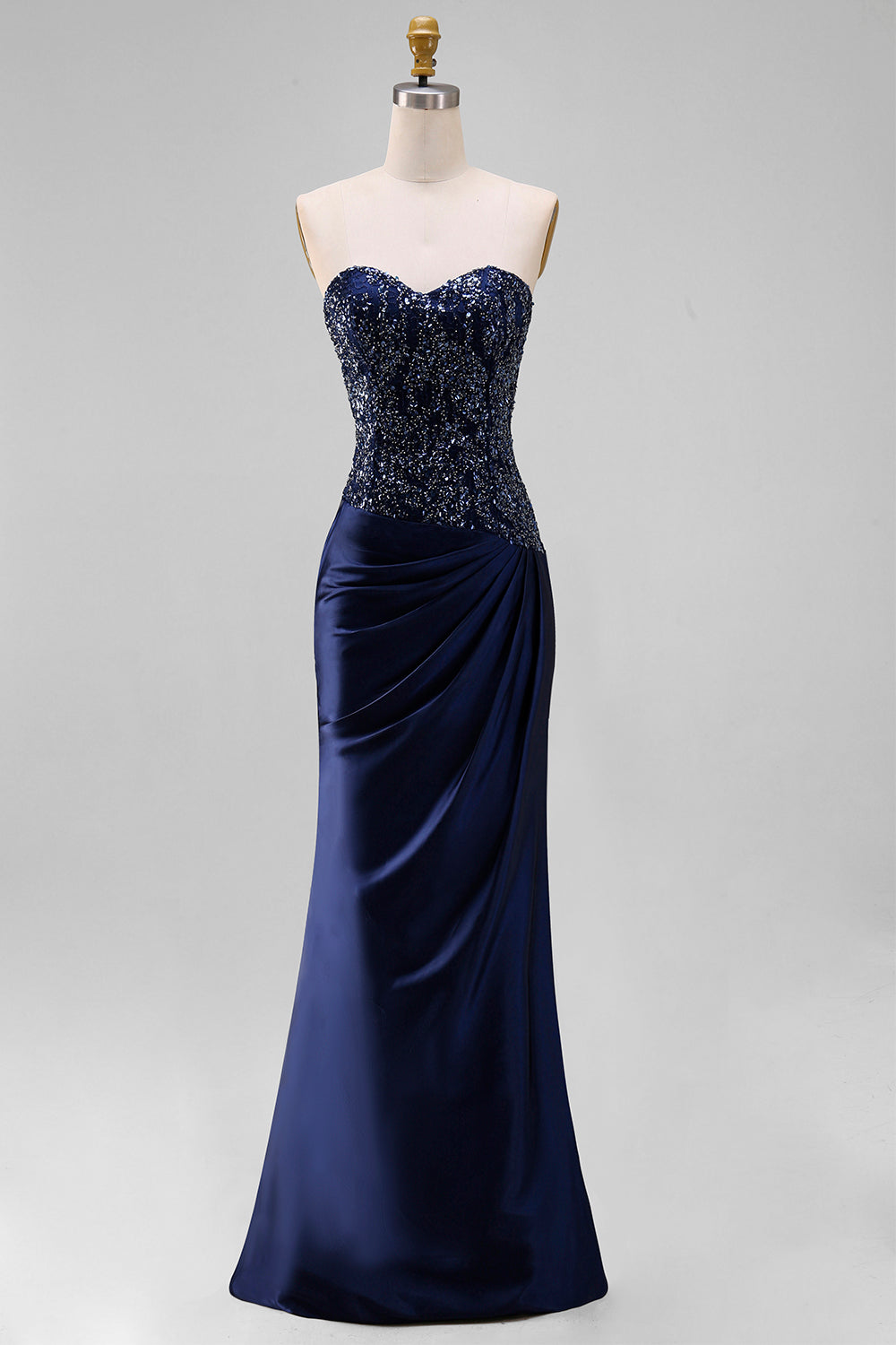 Sparkly Navy Mermaid Beaded Sweetheart Long Prom Dress