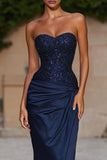 Sparkly Navy Mermaid Beaded Sweetheart Long Prom Dress